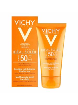 فلوئید ضد آفتاب ایده آل سولای SPF50 ویشی مدل درای تاچ مناسب پوست چرب و مختلط حجم 50 میلی لیتر