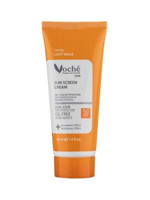 کرم ضد آفتاب رنگی مناسب پوست چرب SPF50 وچه بژ روشن حجم 40 میلی لیتر