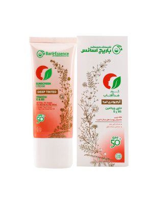 کرم ضد آفتاب باریج اسانس کرم پودری SPF50 مخصوص پوست چرب رنگ تیره حجم 60 میلی لیتر