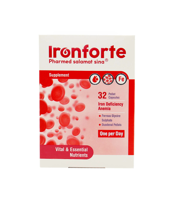P_Ironforte.png کپسول آیرون فورت فارمد سلامت سینا 32 عددی - Image 1
