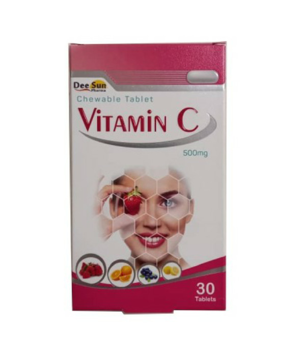 P_Vitamin20C2.jpg.png قرص جویدنی ویتامین ث 500 میلی گرم دی سان فارما طعم توت فرنگی 30 عددی - Image 1