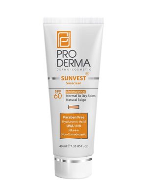 کرم ضد آفتاب و مرطوب کننده پرودرما SPF60 بژ طبیعی مناسب پوست های معمولی و خشک با حجم 40 میلی لیتر