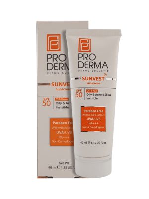 کرم ضد آفتاب فاقد چربی پرودرما  SPF50 بی رنگ مناسب پوست های چرب و جوش دار با حجم 40 میلی لیتر