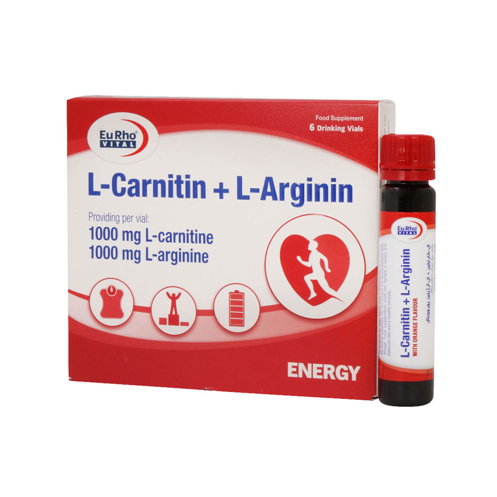 ویال-ال-کارنیتین-و-ال-آرژنین-یوروویتال9 ویال ال کارنیتین و ال آرژنین یوروویتال 6 عددی - Image 1