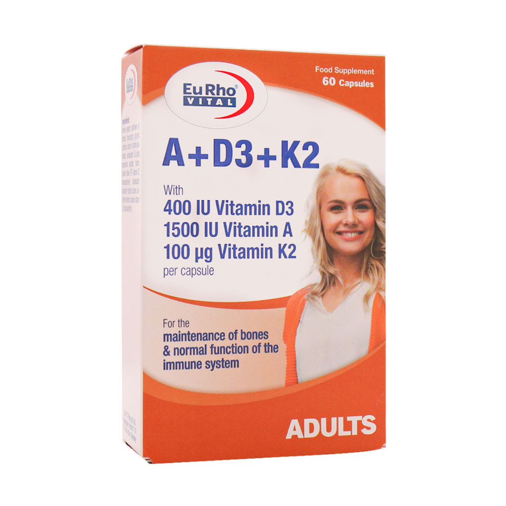 Eurho-Vital-A-D3-K2-Vitamins-60-Caps کپسول ویتامین آ د3 و کا2 یوروویتال 60 عددی - Image 1