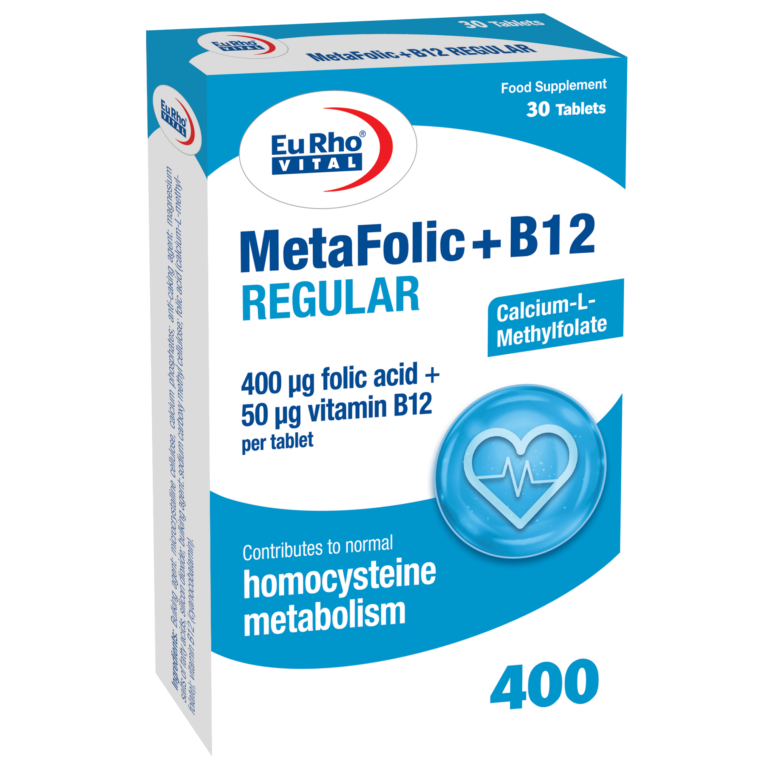 MetaFolicB12-EXTRA_77x20x124mm-768x768-1 قرص متافولیک پلاس ب12 رگولار یوروویتال 30 عددی - Image 1